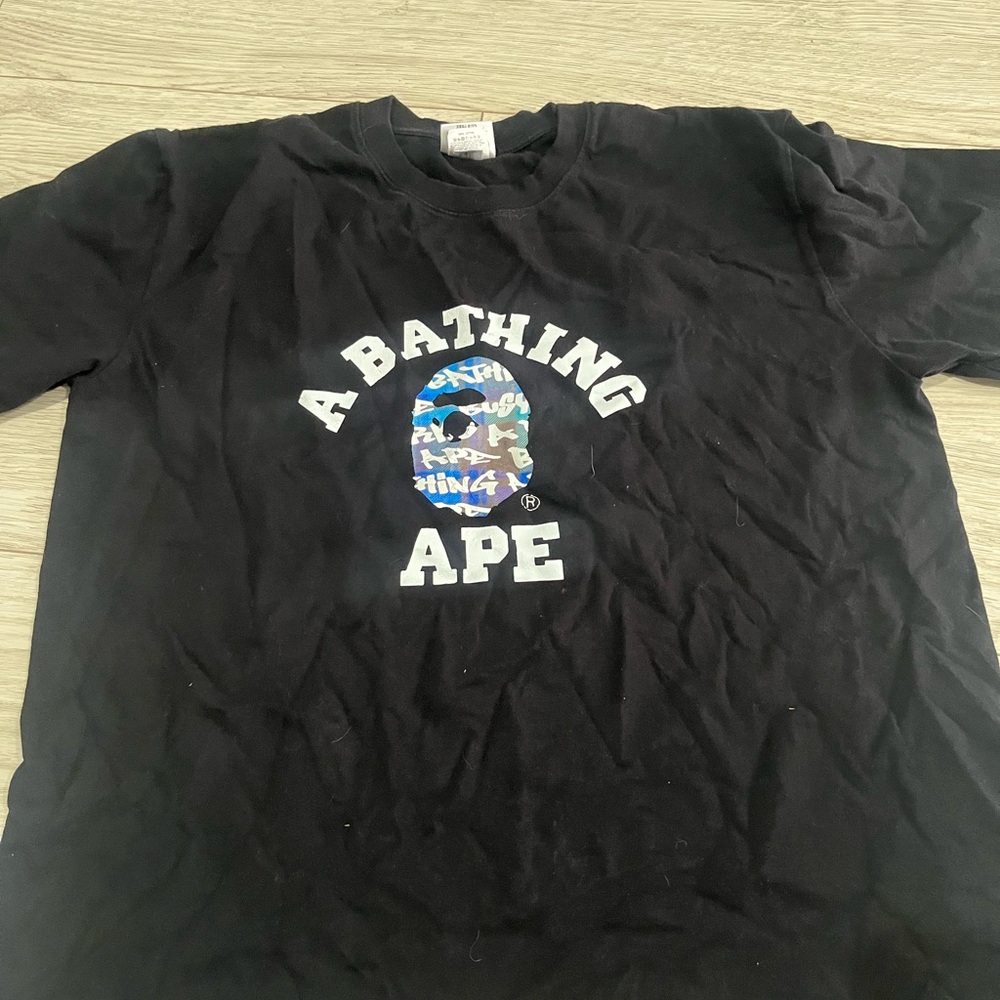 Bape Black Short Sleeve Tee with Blue Camo Logo
